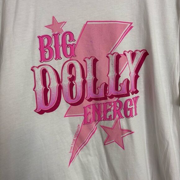 Dolly Parton T-Shirt "Big Dolly Energy" Short Sleeve White & Pink Tee Size 2XL - Picture 2 of 5